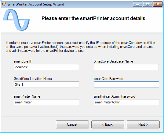 smartPrinter Account Wizard